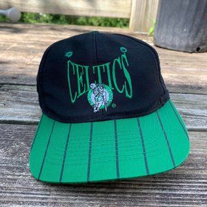 Vintage Black and Green Striped BOSTON CELTICS PINSTRIPE SNAP BACK HAT